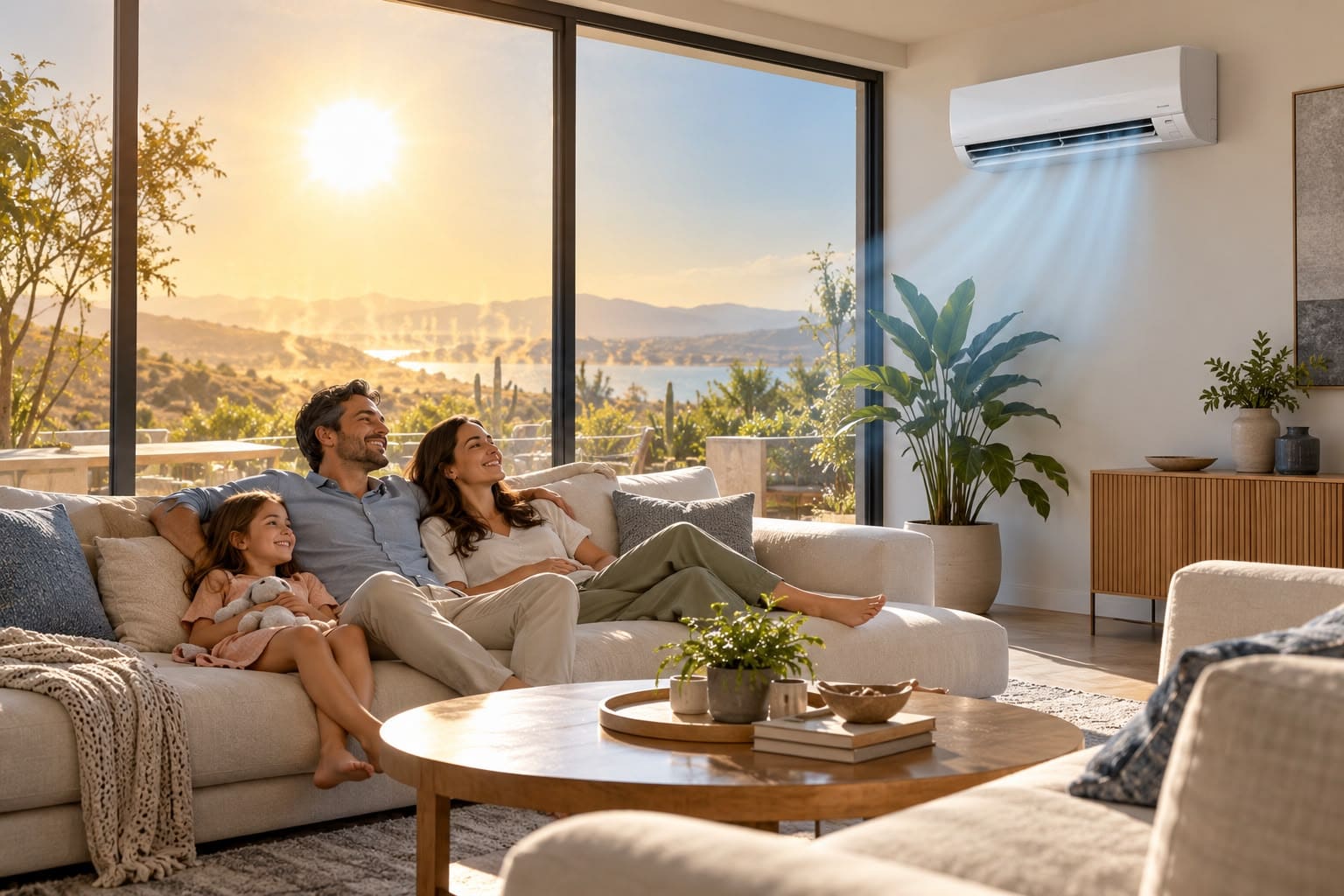 Salon rafraîchi par une climatisation murale
